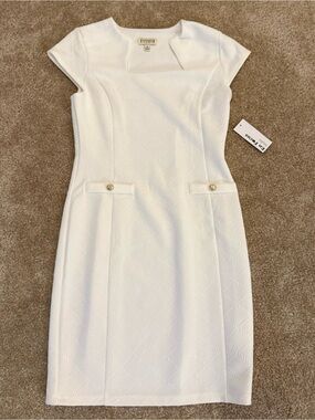 Enfocus Studio White Cap Sleeve Textured Sheath Dress